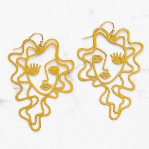 Picasso Face Girl Gold Earrings